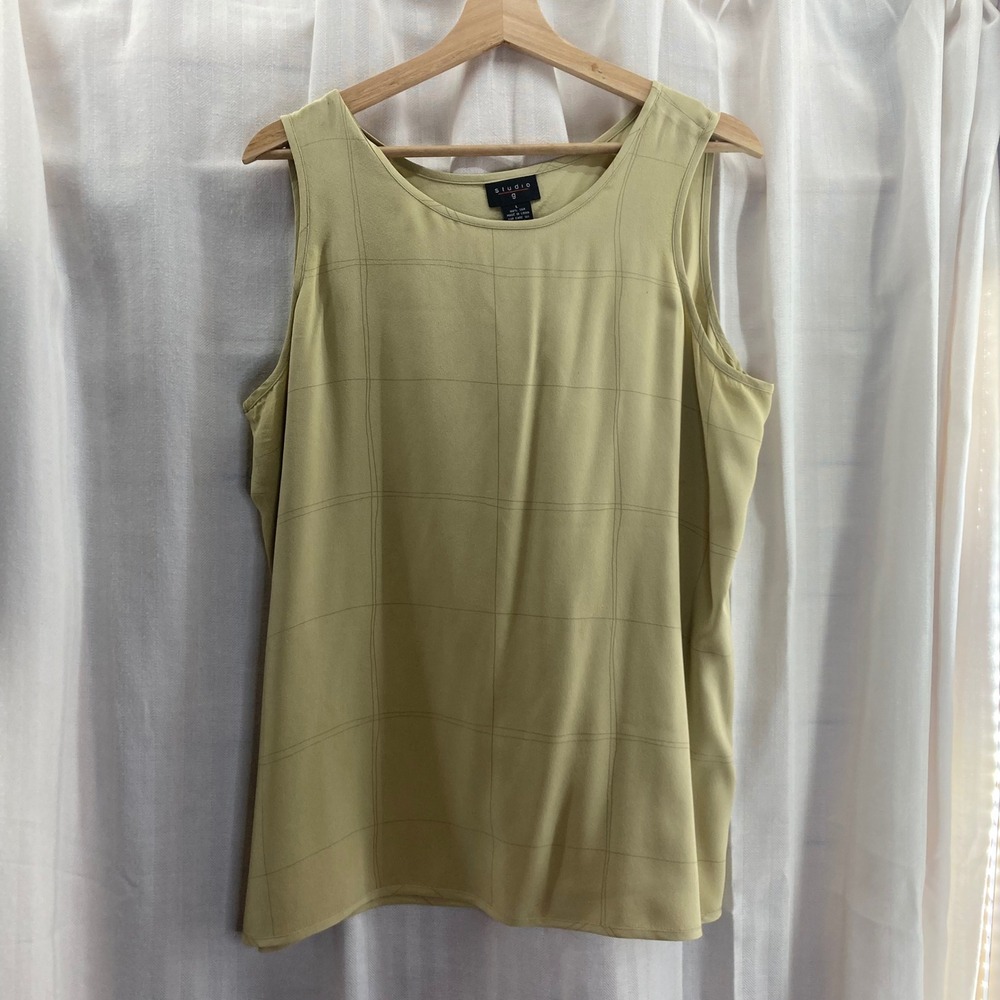 Studio G 100% Silk Sleeveless Tank Top Minimalist Neutral Beige Large